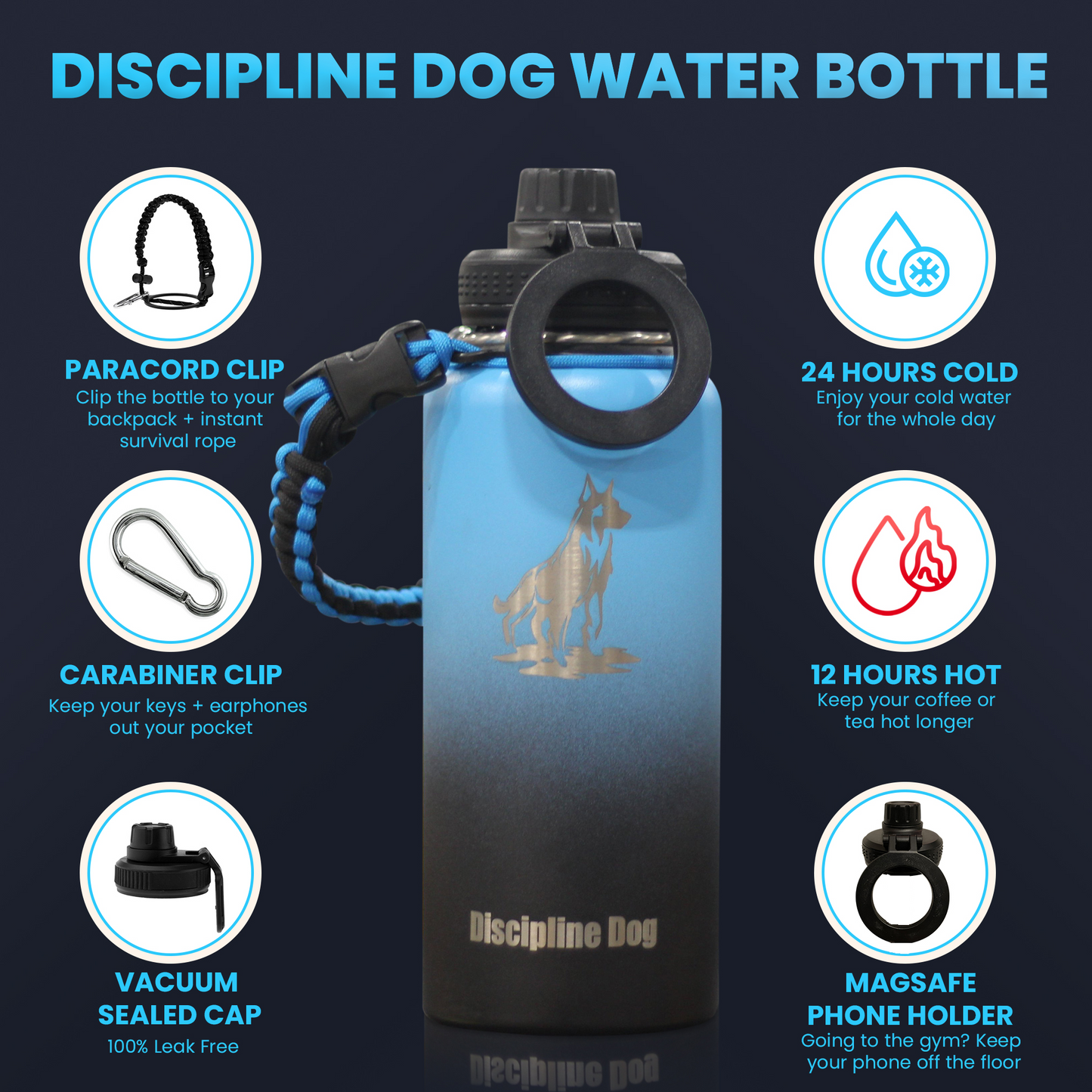 64oz Discipline Dog Stainless Steel Water Bottle With Magsafe Lid
